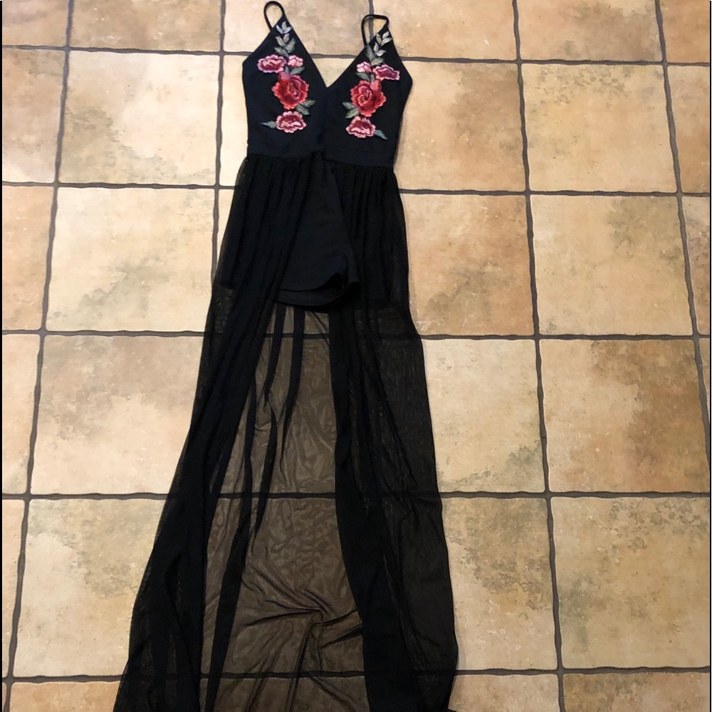 Black romper with sheer maxi guard